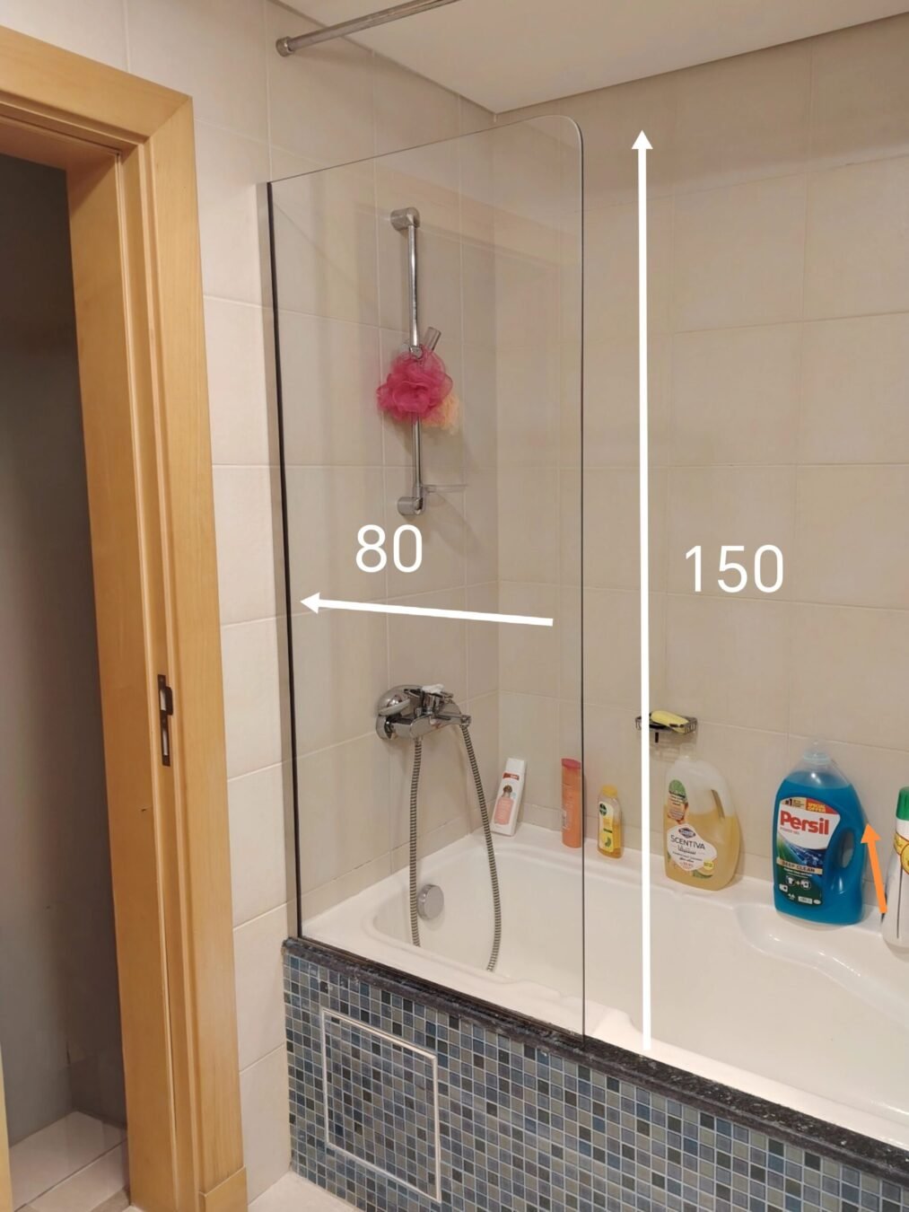 Wall mounted bath screen with rust proof stainless steel trim UAE