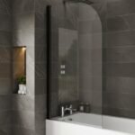 Bathtub shower door with black trim 6mm clear tempered glass