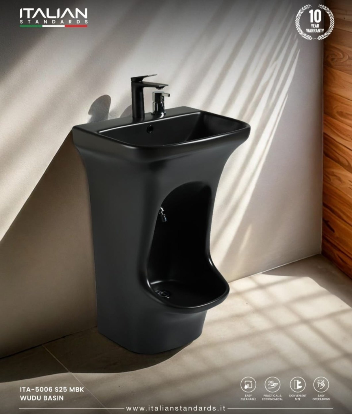 Black ablution basin Italian standard ceramic