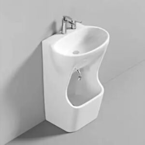 Premium Muslim Wudu Basin by Starvoll made from high-quality ceramic. Ergonomic ablution pedestal basin with foot jet, mixer and drain set.