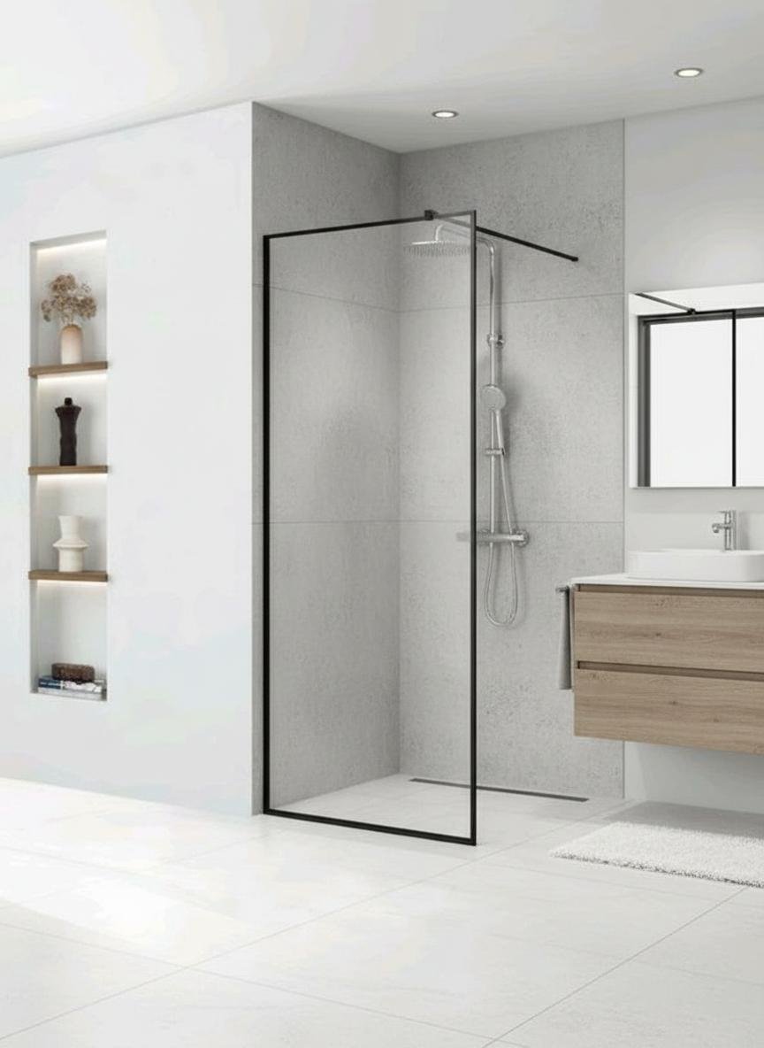 Walk-In Shower Glass Partition 100×200 cm | Black Matte Frame | 6mm Tempered Glass – Model AP-001 - Image 2