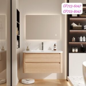 Starvoll Floating Bathroom Basin Counter Cabinet 80x47cm with LED Mirror, White Acrylic Basin – CF723