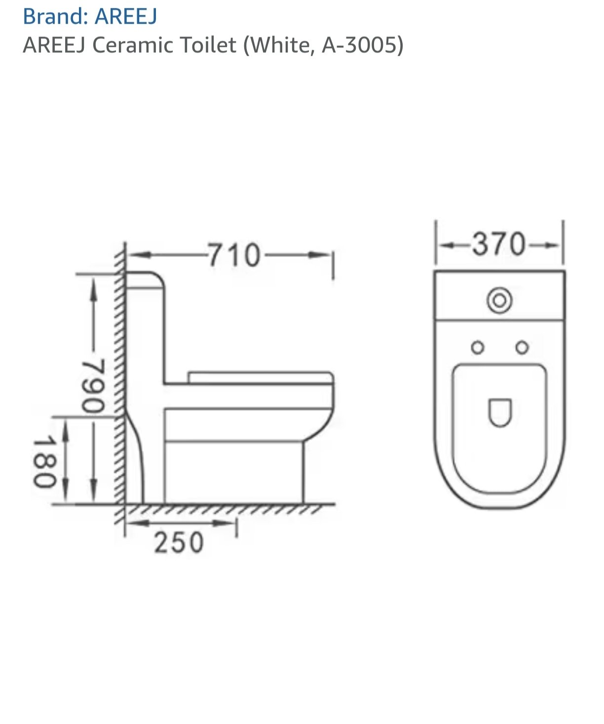 Areej A-3005 One-Piece WC | Large Size Porcelain Toilet | S-Trap | White - Image 3