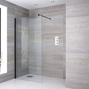 Walk-In Shower Glass Panel 100×200 cm | 10mm Tempered Glass | Black Matte Trim